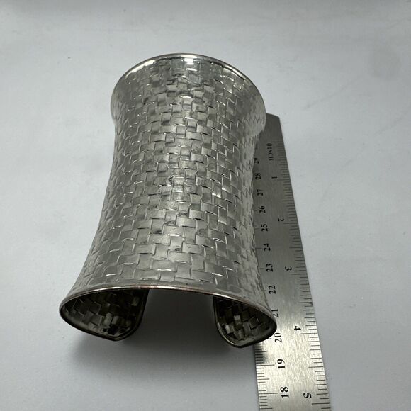 Wide Woven Cuff Bracelet Statement Fashion‎ Jewelry Silver Tone - Picture 7 of 9
